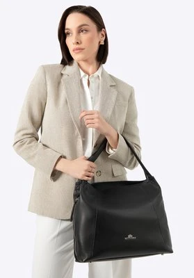 Damska torebka typu worek ze skóry czarno - srebrna Wittchen