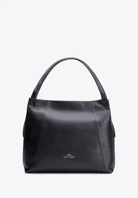 Damska torebka typu worek ze skóry czarno - srebrna Wittchen
