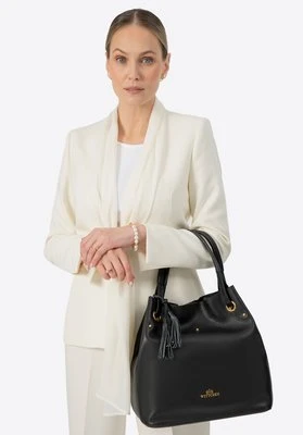 Damska torebka typu worek ze skóry duża czarno - złota Wittchen