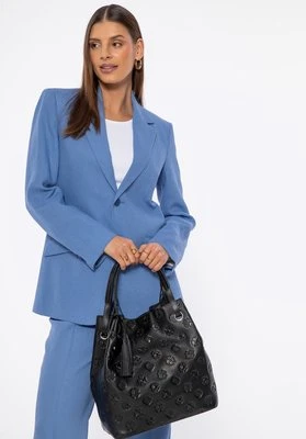 Damska torebka typu worek ze skóry sygnowana w monogram czarno - srebrna Wittchen