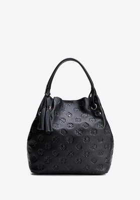 Damska torebka typu worek ze skóry sygnowana w monogram czarno - srebrna Wittchen