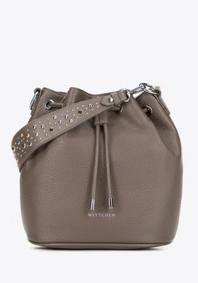 Damska torebka worek z imitacji skóry z dżetami ciemny beż Wittchen