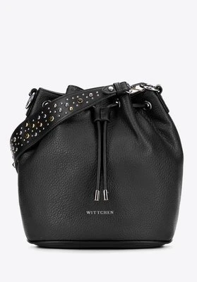 Damska torebka worek z imitacji skóry z dżetami czarna Wittchen