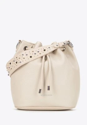 Damska torebka worek z imitacji skóry z dżetami kremowa Wittchen