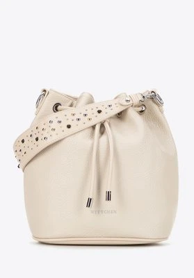 Damska torebka worek z imitacji skóry z dżetami kremowa Wittchen