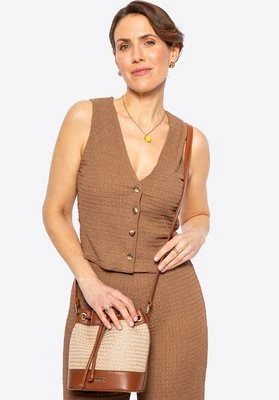 Damska torebka worek z plecionki brązowo - beżowa Wittchen