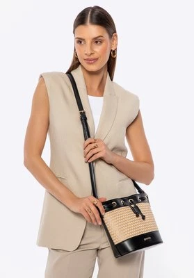 Damska torebka worek z plecionki czarno - beżowa Wittchen