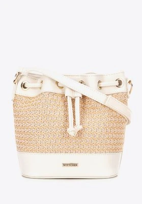 Damska torebka worek z plecionki kremowo - beżowa Wittchen