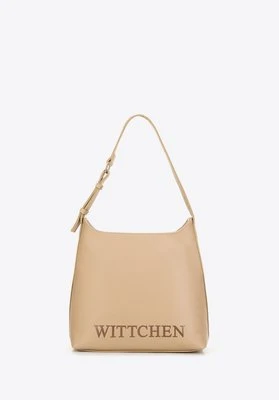 Damska torebka worek z tłoczonym logo beżowa Wittchen