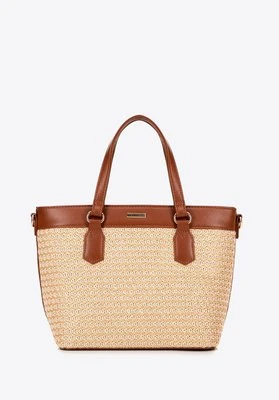 Damska torebka z ekoskóry i plecionki beżowo - brązowa Wittchen