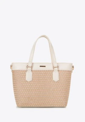 Damska torebka z ekoskóry i plecionki beżowo - kremowa Wittchen