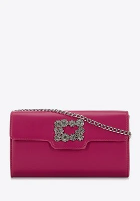 Damska torebka z gładkiej ekoskóry z klamrą z kryształkami różowa Wittchen
