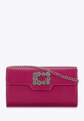 Damska torebka z gładkiej ekoskóry z klamrą z kryształkami różowa Wittchen