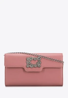 Damska torebka z gładkiej ekoskóry z klamrą z kryształkami różowa Wittchen