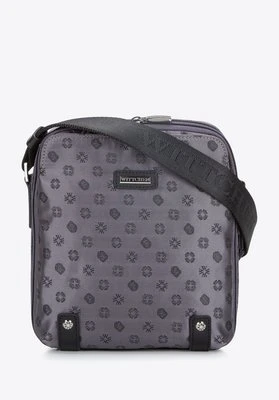 Damska torebka żakardowa z opaskami ze skóry pionowa szara Wittchen