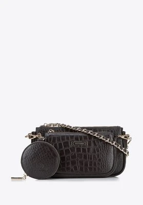 Zdjęcie produktu Damska torebka ze skóry o fakturze croco podwójna z etui ciemny brąz Wittchen