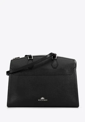 Zdjęcie produktu Damska torebka ze skóry trapezowa czarna ze srebrnym logo Wittchen
