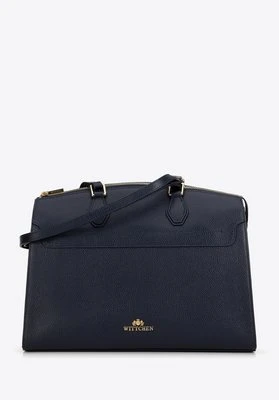Damska torebka ze skóry trapezowa granatowa ze złotym logo Wittchen