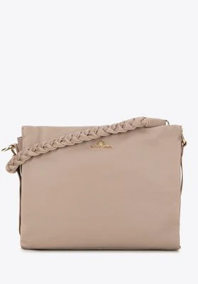 Damska torebka ze skóry z plecioną rączką beżowa Wittchen