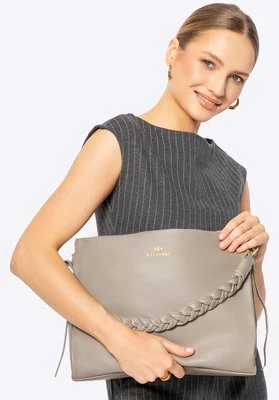 Damska torebka ze skóry z plecioną rączką jasny szary Wittchen