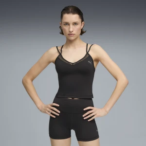 Damska treningowa koszulka na ramiączkach PUMA SHAPE z paseczkami, Odzież, Czarny,