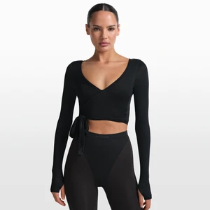 Zdjęcie produktu Damska wiązana koszulka z długim rękawem NikeSKIMS Stretch Knit - Czerń