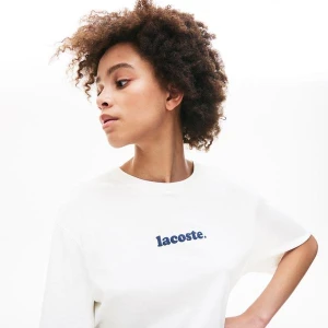 Damski Bawełniany T-Shirt Z Nadrukiem Z Okrągłym Dekoltem Lacoste
