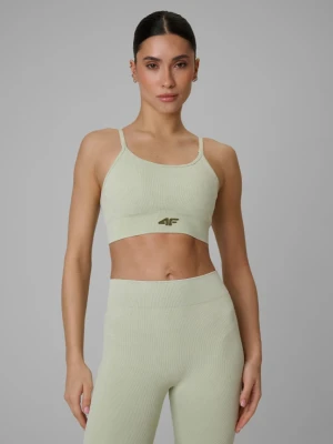 Damski biustonosz treningowy bezszwowy 4F 4FWSS26USBAF203 - zielony