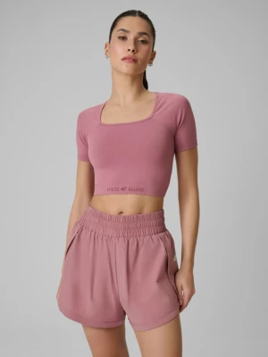 Damski crop top treningowy 4F 4FWSS26TFTSF1812 - różowy