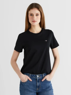 Damski czarny bawełniany t-shirt regular fit GANT
