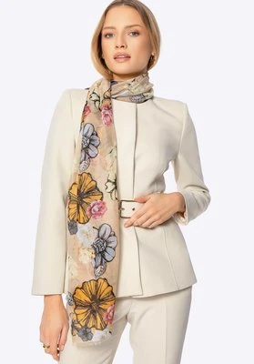 Damski delikatny szal w motyw kwiatowy beżowo-pomarańczowy Wittchen