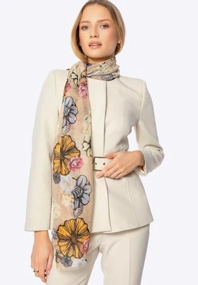 Damski delikatny szal w motyw kwiatowy beżowo-pomarańczowy Wittchen