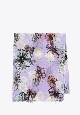 Damski delikatny szal w motyw kwiatowy kremowo - fioletowy Wittchen