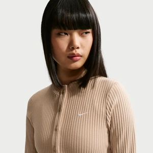 Damski dopasowany kardigan z materiału z szerokimi prążkami Nike Chill Knit - Brązowy