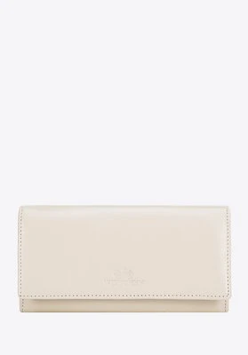 Damski duży portfel ze skóry z logo kremowy Wittchen