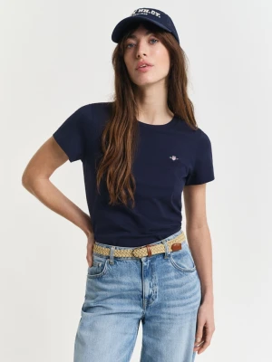 Damski granatowy bawełniany t-shirt regular fit GANT