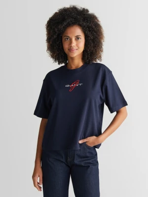 Damski granatowy t-shirt z okrągłym dekoltem GANT