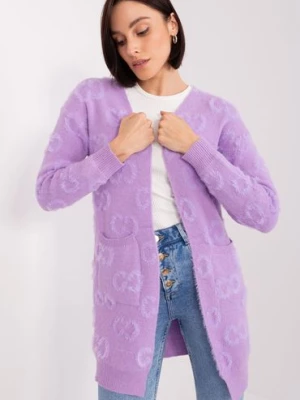 Damski kardigan z kieszeniami fioletowy Wool Fashion Italia