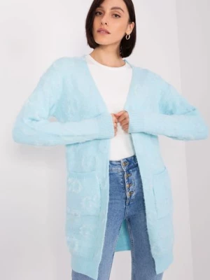 Damski kardigan z kieszeniami jasny niebieski Wool Fashion Italia