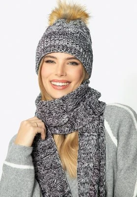 Damski komplet zimowy z warkoczowym splotem czarno-biały Wittchen