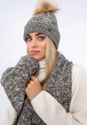 Damski komplet zimowy z warkoczowym splotem zielono-biały Wittchen