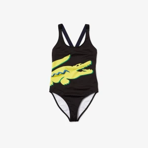 Lacoste Damski kostium kąpielowy z nadrukiem krokodyla i karbowanymi ramiączkami