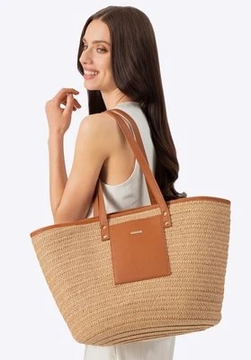 Damski koszyk z plecionki i ekoskóry beżowo - brązowy Wittchen