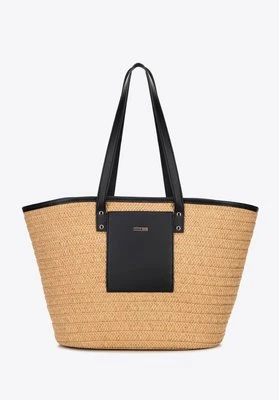 Damski koszyk z plecionki i ekoskóry beżowo - czarny Wittchen