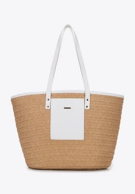 Damski koszyk z plecionki i ekoskóry beżowo - kremowy Wittchen