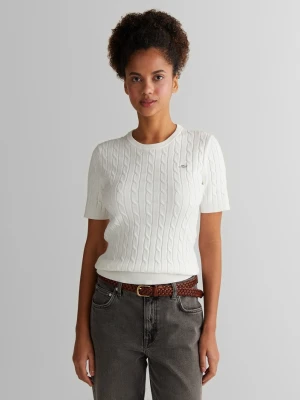 Damski kremowy bawełniany sweter ze streczem ze splotem warkoczowym GANT