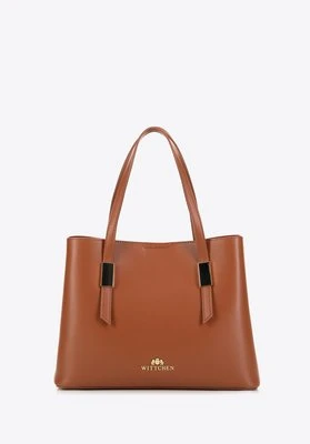 Damski kuferek skórzany z błyszczącymi detalami brązowy Wittchen