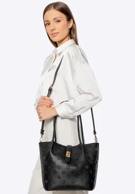 Damski kuferek z ekoskóry z tłoczoną sygnaturą duży czarny Wittchen