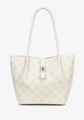 Damski kuferek z ekoskóry z tłoczoną sygnaturą duży kremowy Wittchen