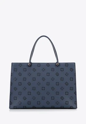 Damski kuferek z imitacji skóry w tłoczoną sygnaturę granatowy Wittchen